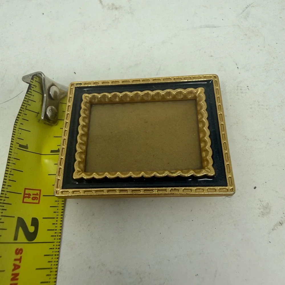 Vintage Miniature Gold Scalloped Black Enamel Picture Frame Small Desk Decor